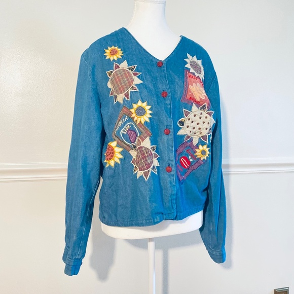 Vintage Fall Pumpkin Denim Jacket - Picture 1 of 5